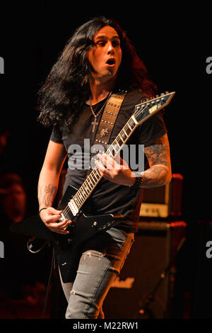 MIAMI, FL - FEBRUARY 21: Konstantinos Karamitroudis also known as Gus G performs during the Monsters Of Rock pre cruise concert at The Magic City Casino on February 21, 2016 in Miami, Florida   People:  Gus G Stock Photo