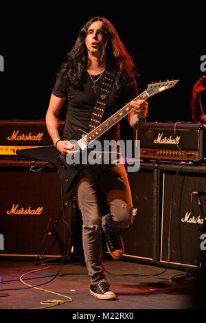 MIAMI, FL - FEBRUARY 21: Konstantinos Karamitroudis also known as Gus G performs during the Monsters Of Rock pre cruise concert at The Magic City Casino on February 21, 2016 in Miami, Florida   People:  Gus G Stock Photo