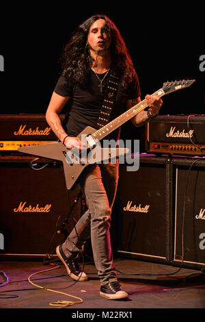 MIAMI, FL - FEBRUARY 21: Konstantinos Karamitroudis also known as Gus G performs during the Monsters Of Rock pre cruise concert at The Magic City Casino on February 21, 2016 in Miami, Florida   People:  Gus G Stock Photo