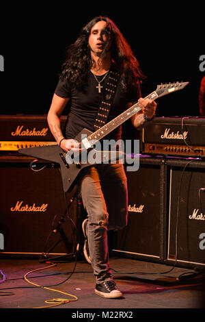 MIAMI, FL - FEBRUARY 21: Konstantinos Karamitroudis also known as Gus G performs during the Monsters Of Rock pre cruise concert at The Magic City Casino on February 21, 2016 in Miami, Florida   People:  Gus G Stock Photo