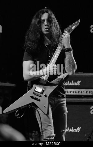 MIAMI, FL - FEBRUARY 21: Konstantinos Karamitroudis also known as Gus G performs during the Monsters Of Rock pre cruise concert at The Magic City Casino on February 21, 2016 in Miami, Florida   People:  Gus G Stock Photo