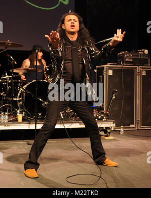 MIAMI, FL - FEBRUARY 20: Oni Logan of Lynch Mob performs during the Monsters Of Rock pre cruise concert at The Magic City Casino on February 20, 2016 in Miami, Florida.   People:  Oni Logan Stock Photo