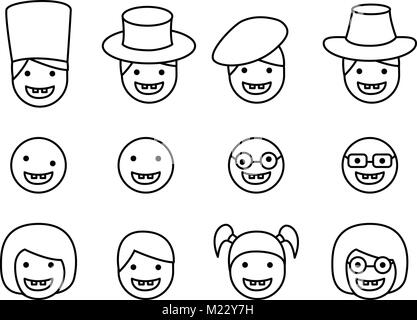 Set of Down syndrome kid icon in linear style, vector Stock Vector