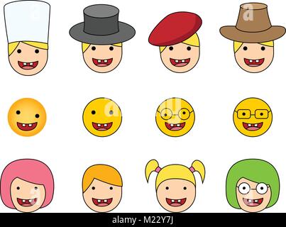 Set of Down syndrome kid icon in flat style, vector Stock Vector