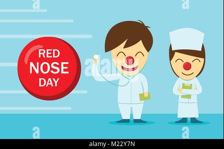 Doctor and nurse in red nose day, vector art design Stock Vector