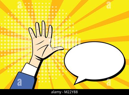 Pop art Raised Hands up with empty space, vector design Stock Vector