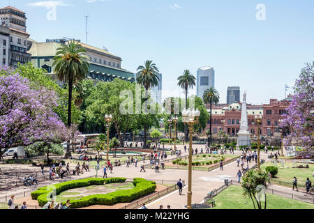 Argentina Buenos Aires Plaza de Mayo central square,view Cabildo Casa Rosada presidential palace park garden Hispanic, Stock Photo