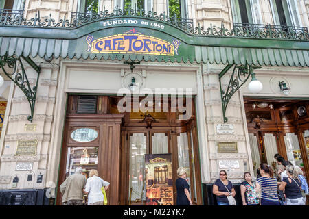 Buenos Aires Argentina,Cafe Tortoni,landmark,iconic coffeehouse,restaurant restaurants food dining cafe cafes,exterior outside front entrance,line,que Stock Photo