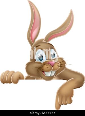 Easter Bunny Rabbit Pointing Cartoon Sign Stock Vector