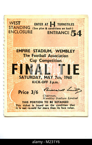 1960 FA Cup Final ticket for football match Blackburn Rovers & Wolverhampton Wanderers at Empire Stadium Wembley costing three shillings & sixpence UK Stock Photo