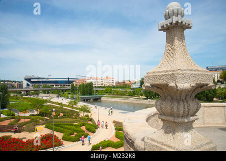 Madrid Rio park and river Manzanares, view from Toledo bridge. Madrid, Spain. Stock Photo