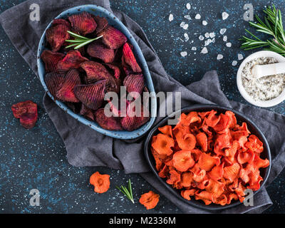 Baked beet slices. Healthy beetroot chips Stock Photo