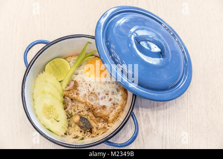 Fried rice with mackerel and fired egg Stock Photo
