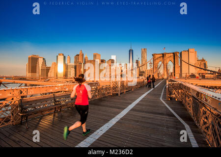 Pedestrian walkway over Brooklyn Bridge, Manhattan, New York, New York State, United States of America