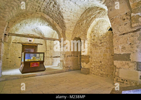 ALEXANDRIA, EGYPT - DECEMBER 17, 2017:  Interior of Qaitbay Castle with maquette of all its territory, on December 17 in Alexandria. Stock Photo