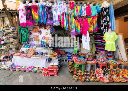 Colorful souvenirs for sale in Puerto Vallarta's Isla Cuale, an island on the River Cuale. Stock Photo