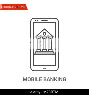 Mobile Banking Icon. Thin Line Vector Illustration - Adjust stroke weight - Expand to any Size - Easy Change Colour - Editable Stroke - Pixel Perfect Stock Vector