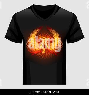 Men Shirt template with Phoenix in flame. Vector illustration. Stock Vector