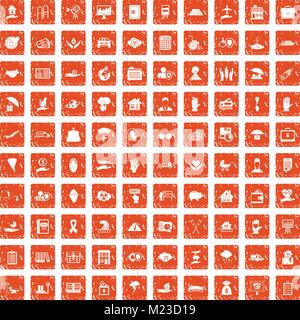 100 insurance icons set grunge orange Stock Vector