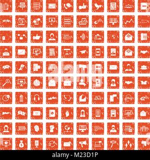 100 interaction icons set grunge orange Stock Vector