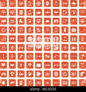 100 interface icons set grunge orange Stock Vector