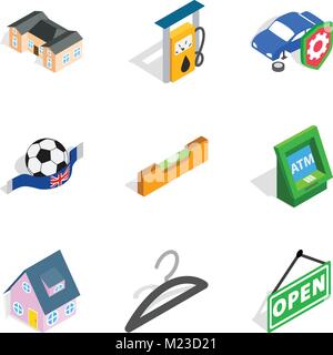 Urban living icons set, isometric style Stock Vector