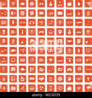 100 IT business icons set grunge orange Stock Vector