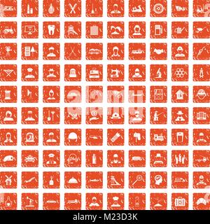 100 job icons set grunge orange Stock Vector
