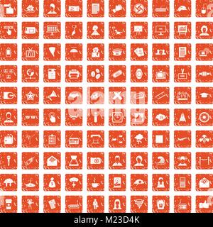100 journalist icons set grunge orange Stock Vector