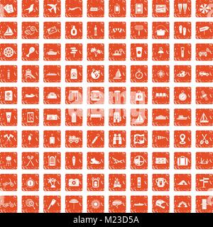 100 journey icons set grunge orange Stock Vector