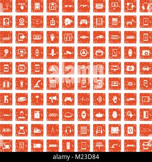 100 adjustment icons set grunge orange Stock Vector