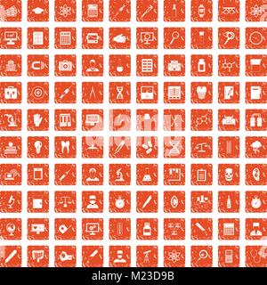 100 lab icons set grunge orange Stock Vector
