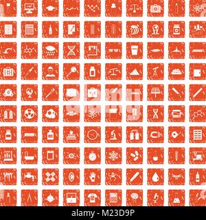 100 laboratory icons set grunge orange Stock Vector
