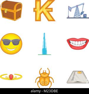 Money wealth icons set, cartoon style Stock Vector