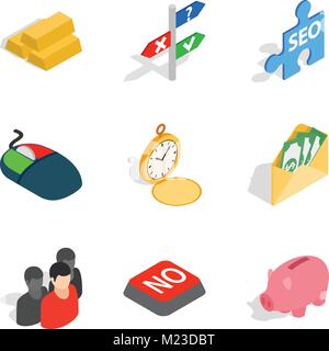 Monetary wealth icons set, isometric style Stock Vector