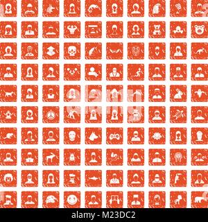 100 avatar icons set grunge orange Stock Vector