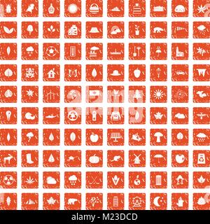 100 leaf icons set grunge orange Stock Vector