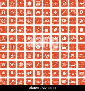 100 libra icons set grunge orange Stock Vector
