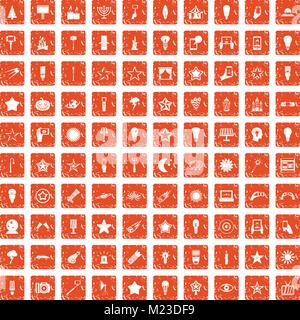 100 light icons set grunge orange Stock Vector