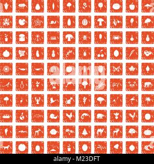 100 live nature icons set grunge orange Stock Vector