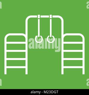 Horizontal bar with climbing rings and ladder icon green Stock Vector