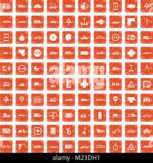 100 location icons set grunge orange Stock Vector