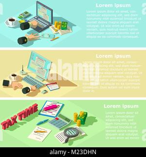 Taxes form banner horizontal set, isometric style Stock Vector