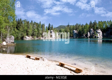 limestone Adrspach rock town and quarry lake - National park of Adrspach - Teplice rocks, East Bohemia, czech republic Stock Photo