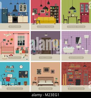 Interior flat rooms Stock Vector