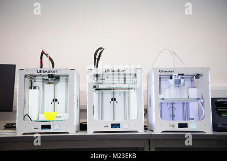 A Ultimaker 2 3d digital printer in use in a laboratory. Stock Photo