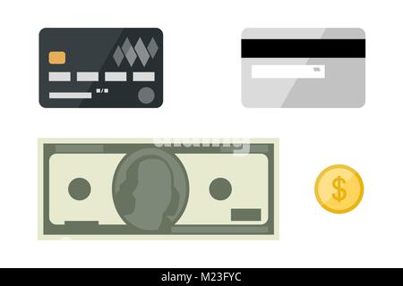 Cards with dollars flat icons Stock Vector