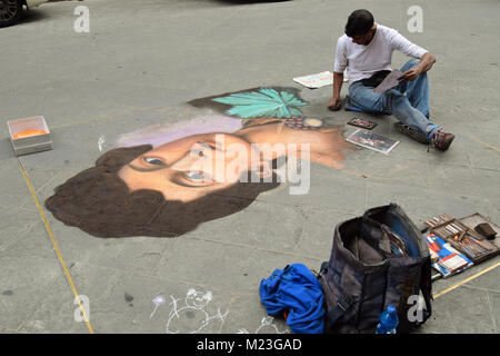 FLORENCE, ITALY - SEPTEMBER 16, 2017:  A street artist chalk drawing in Florence; the capital of the Italian region of Tuscany and the famous centre o Stock Photo