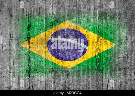 Brasil flag painted on background texture gray concrete Stock Photo