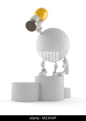 Golf ball character holding golden trophy isolated on white background Stock Photo